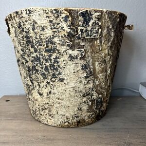 Rustic Bark Wrapped Metal Planter Bucket Farmhouse Woodland Décor Wedding 8"‎